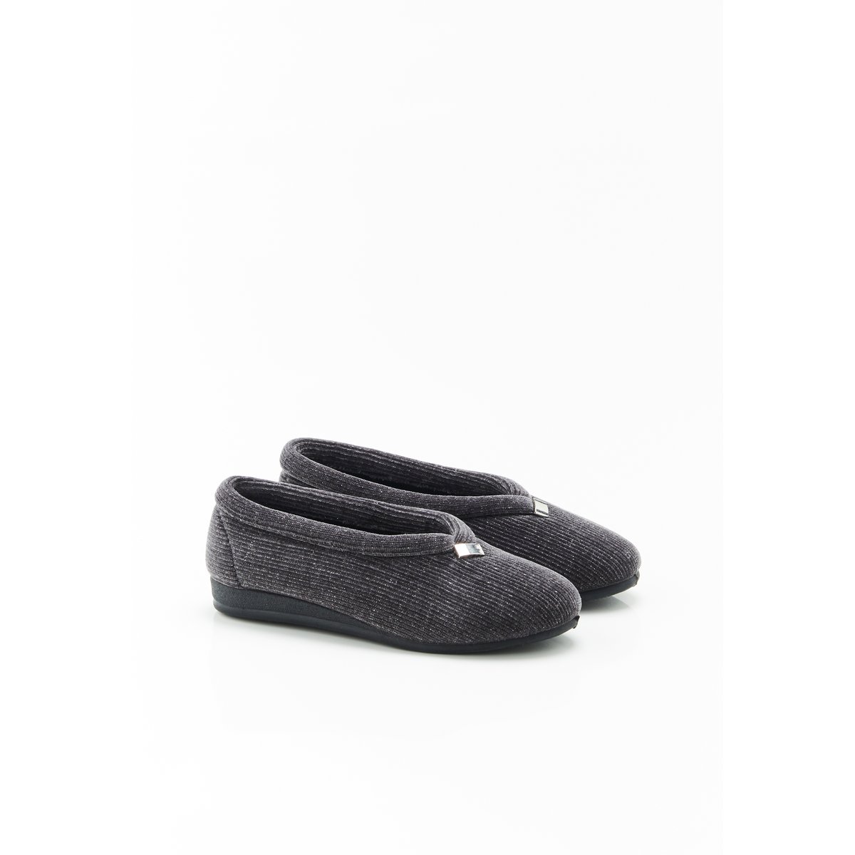 Chaussons velours côtelé brillant gris, DAMART