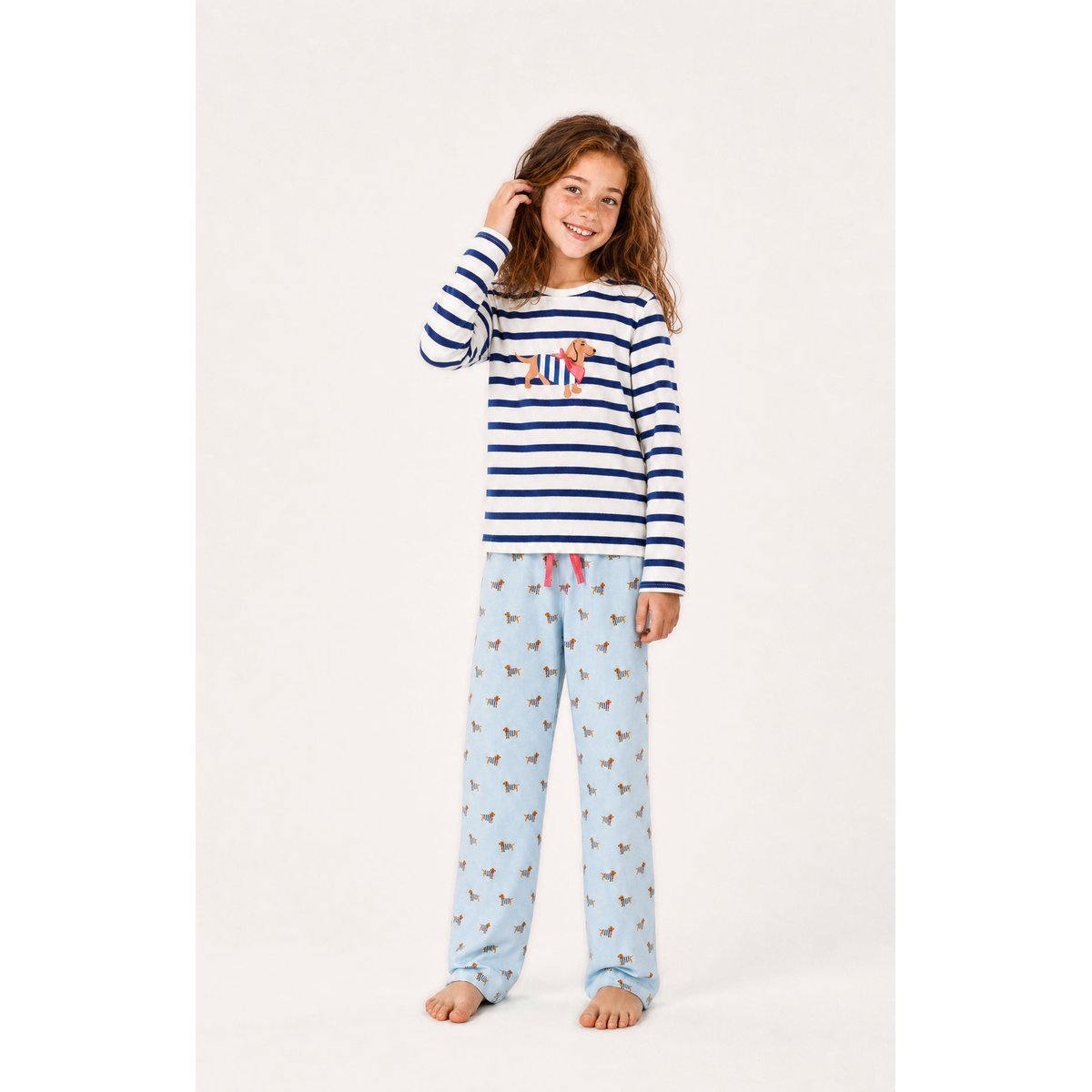Pyjama enfant en jersey de coton imprimé Tobbie ciel, ARTHUR