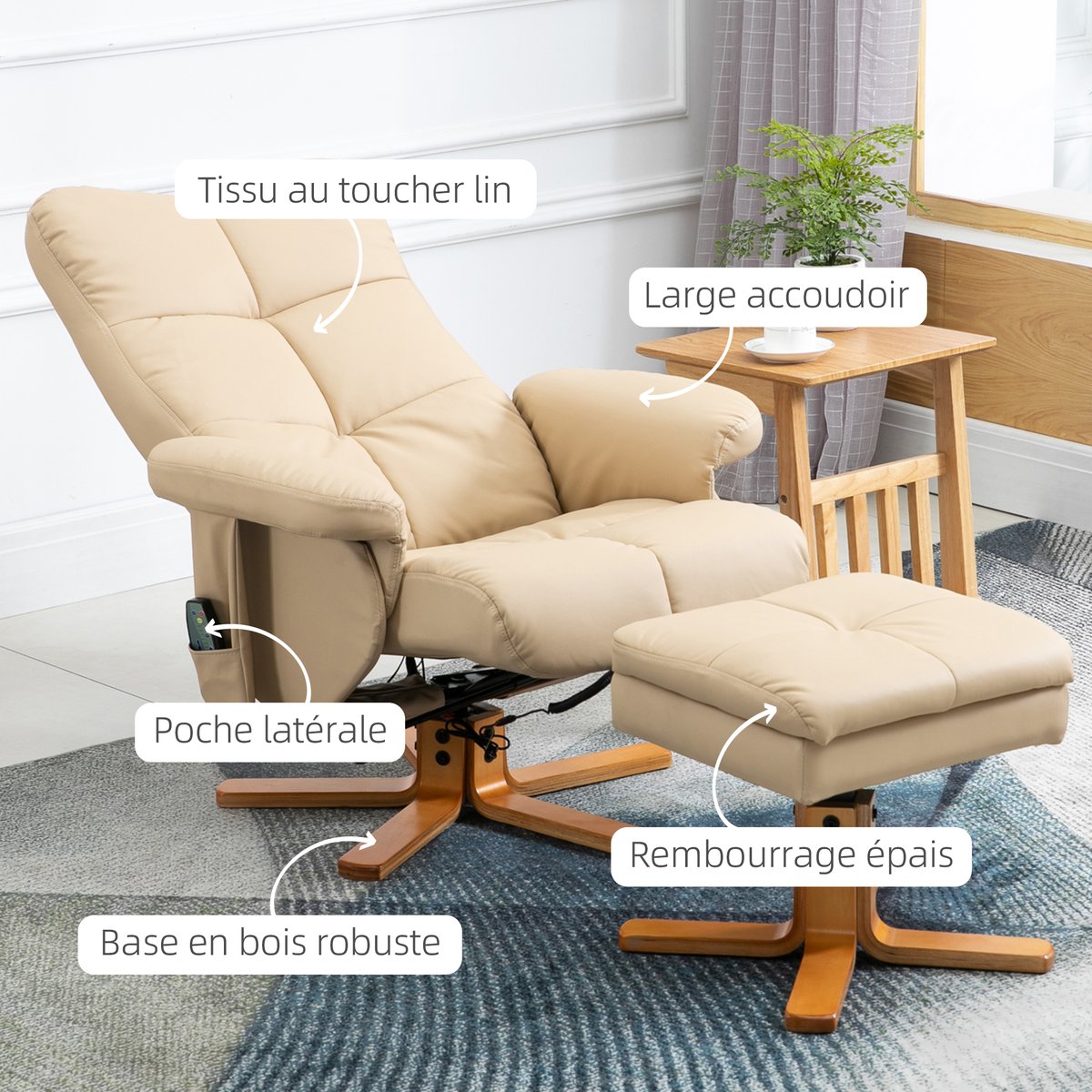 Ensemble fauteuil de massage inclinable avec crème, HOMCOM
