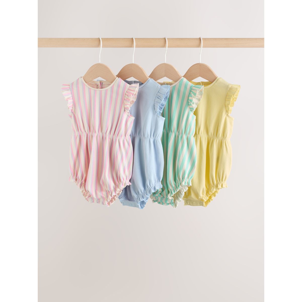 Barboteuse bébé à volants, lot de 4 rayure multicolore pastel, NEXT