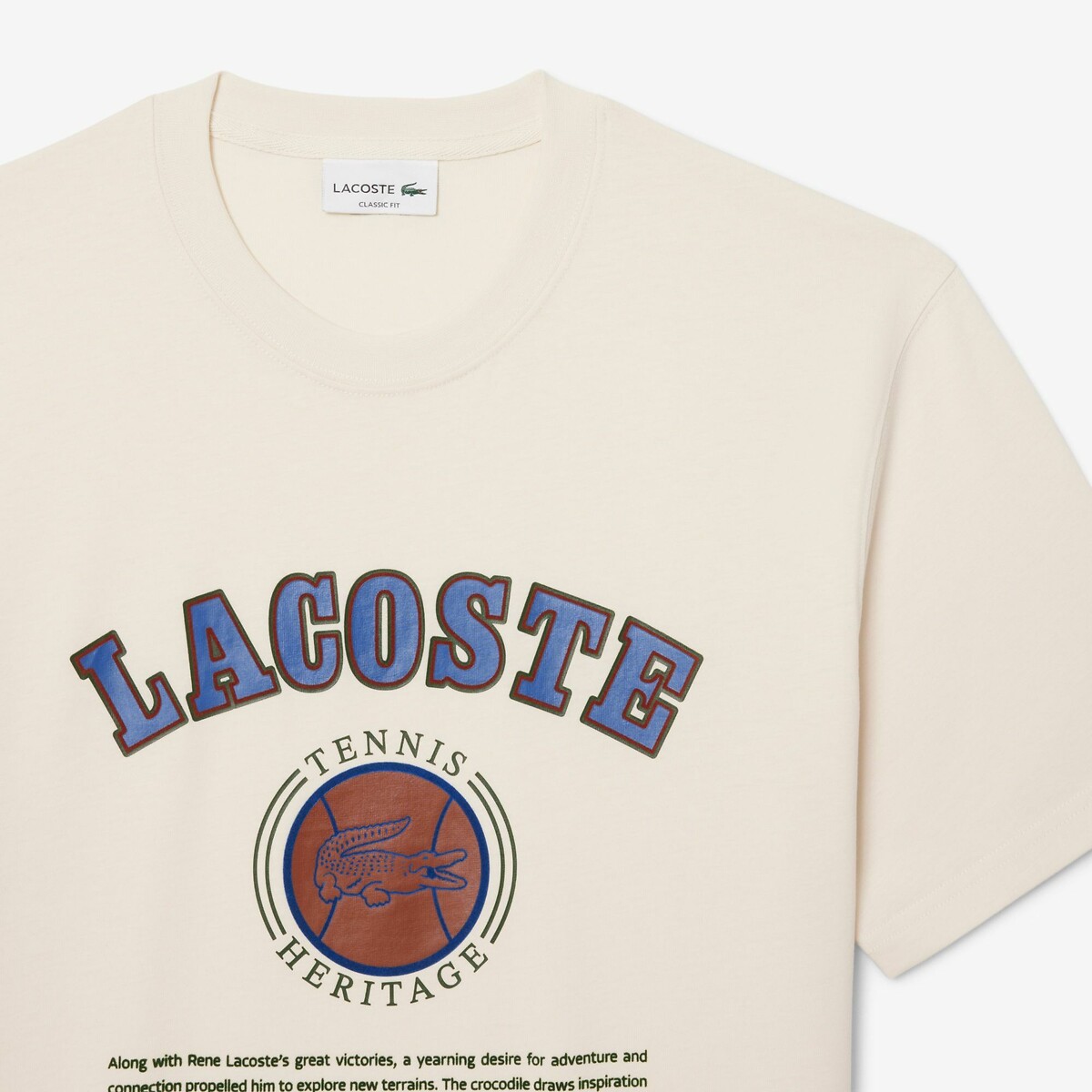 T-shirt en jersey imprimé crème, LACOSTE