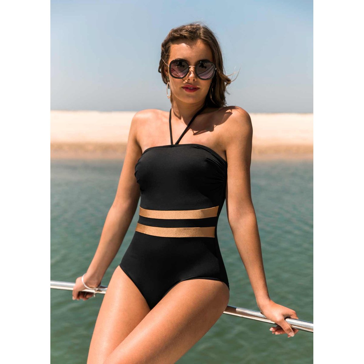 Maillot de bain 1 pièce bustier sculptant VENEZIA noir, JANINE ROBIN