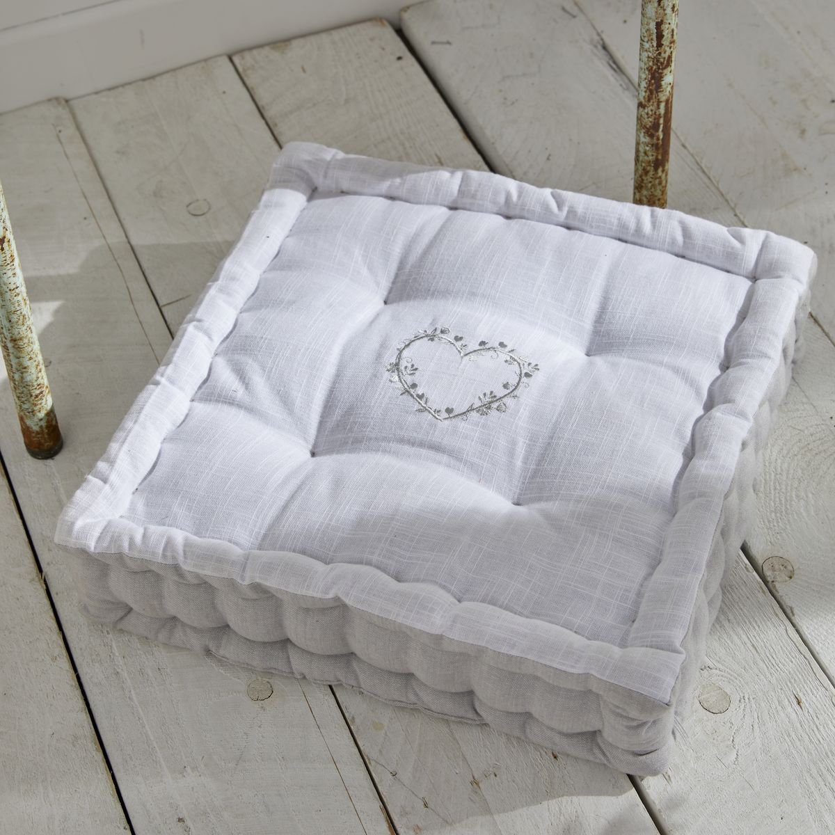 Coussin de sol avec broderies coton uni CHARME gris clair, FACTORY