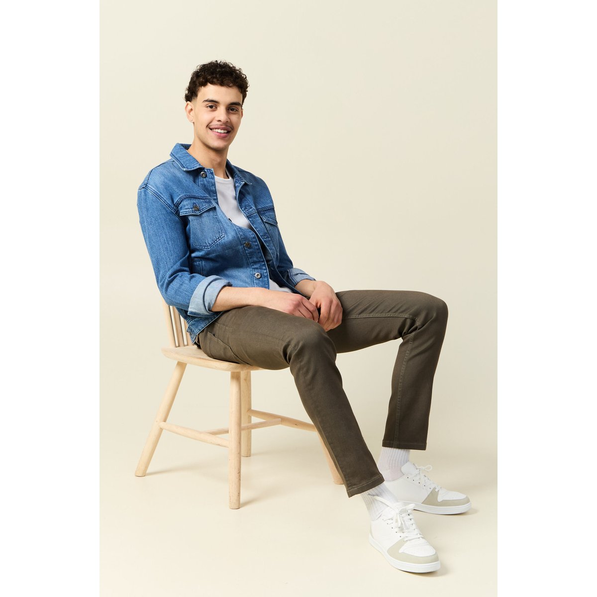 Jeans slim 5 poches vert kaki, BONOBO