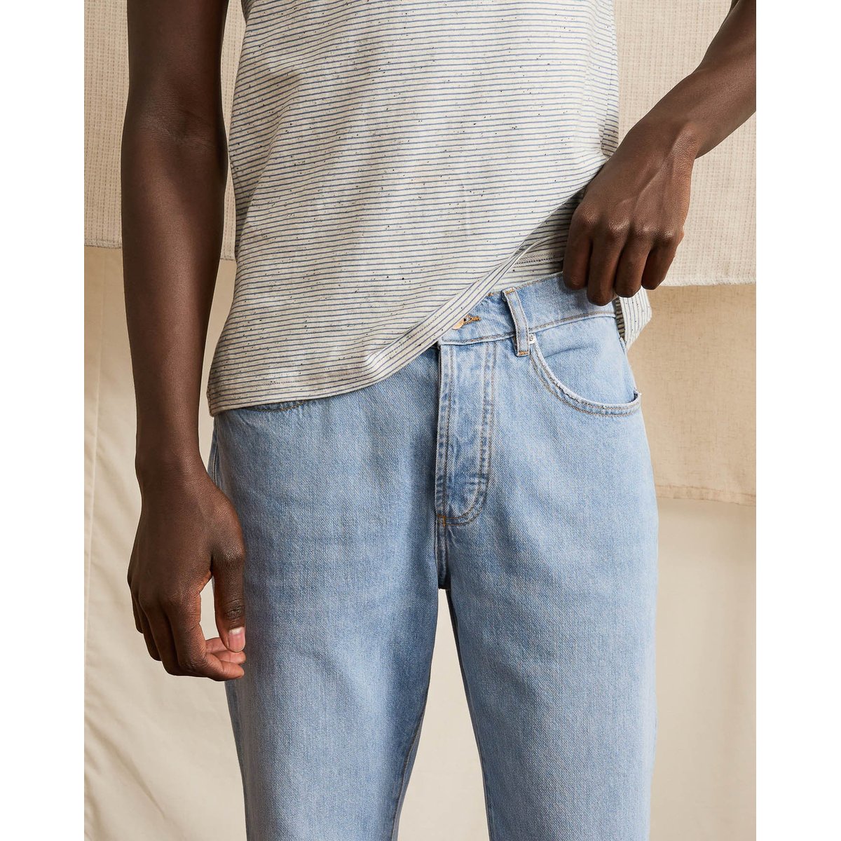 Jean coupe droite coton DENIM STRAIGHT bleu clair, FAGUO