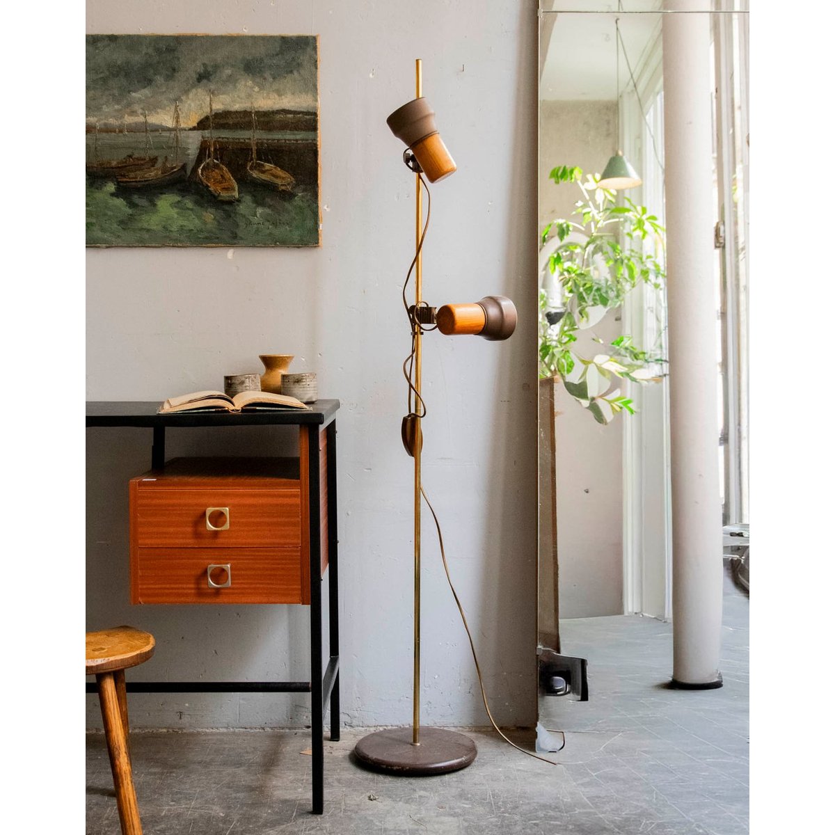 Lampe mid-century aux têtes pivotantes Suzanne N°639 - Bon état argenté, DEBONGOUT