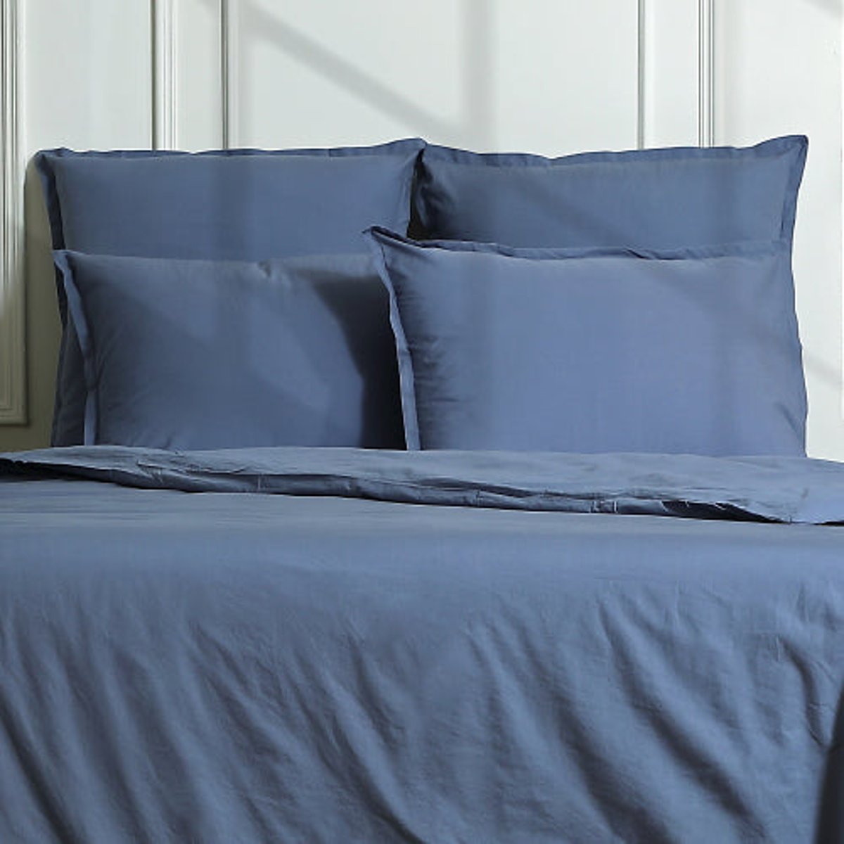 Parure + taies 50x70 percale de coton NINA bleu denim, FEBRONIE