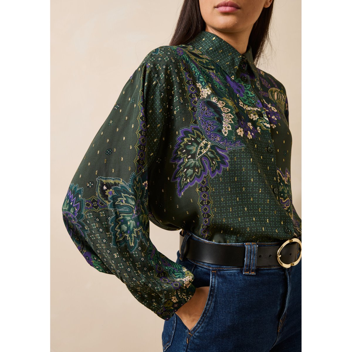 Chemise ample à imprimé manches longues vert, LA FEE MARABOUTEE