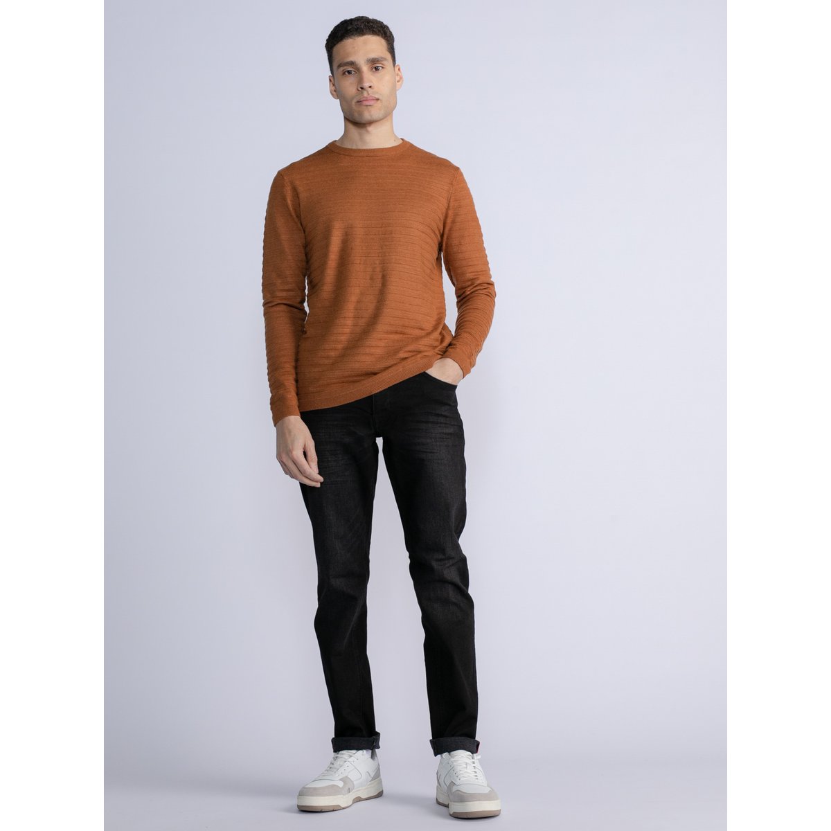Pull en maille côtelée crest hill marron almond, PETROL INDUSTRIES