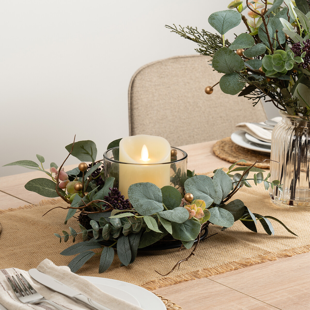 30cm Artificial Rustic Eucalyptus Candle Holder green, SO'HOME