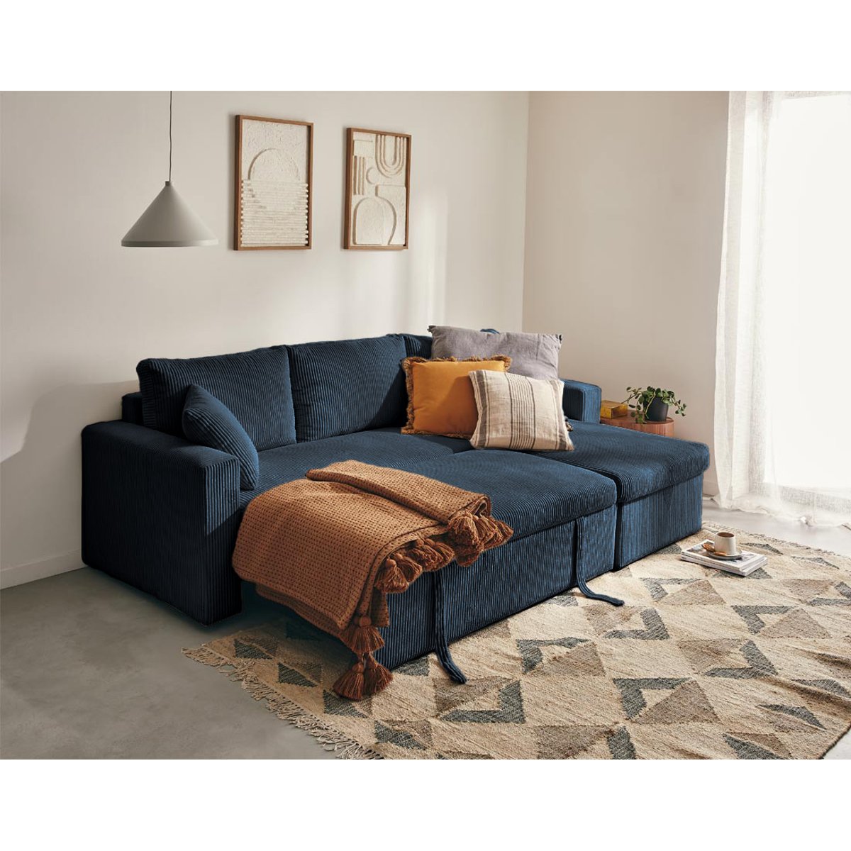 Canapé d'angle convertible 4 places, CYRUS bleu, BEST MOBILIER