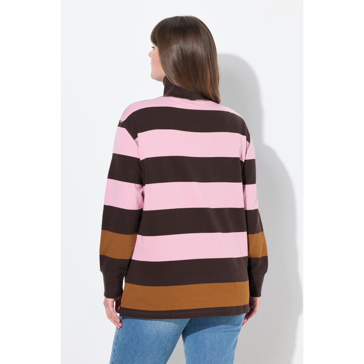 Sweat-shirt à col montant et manches longues marron acajou, ULLA POPKEN