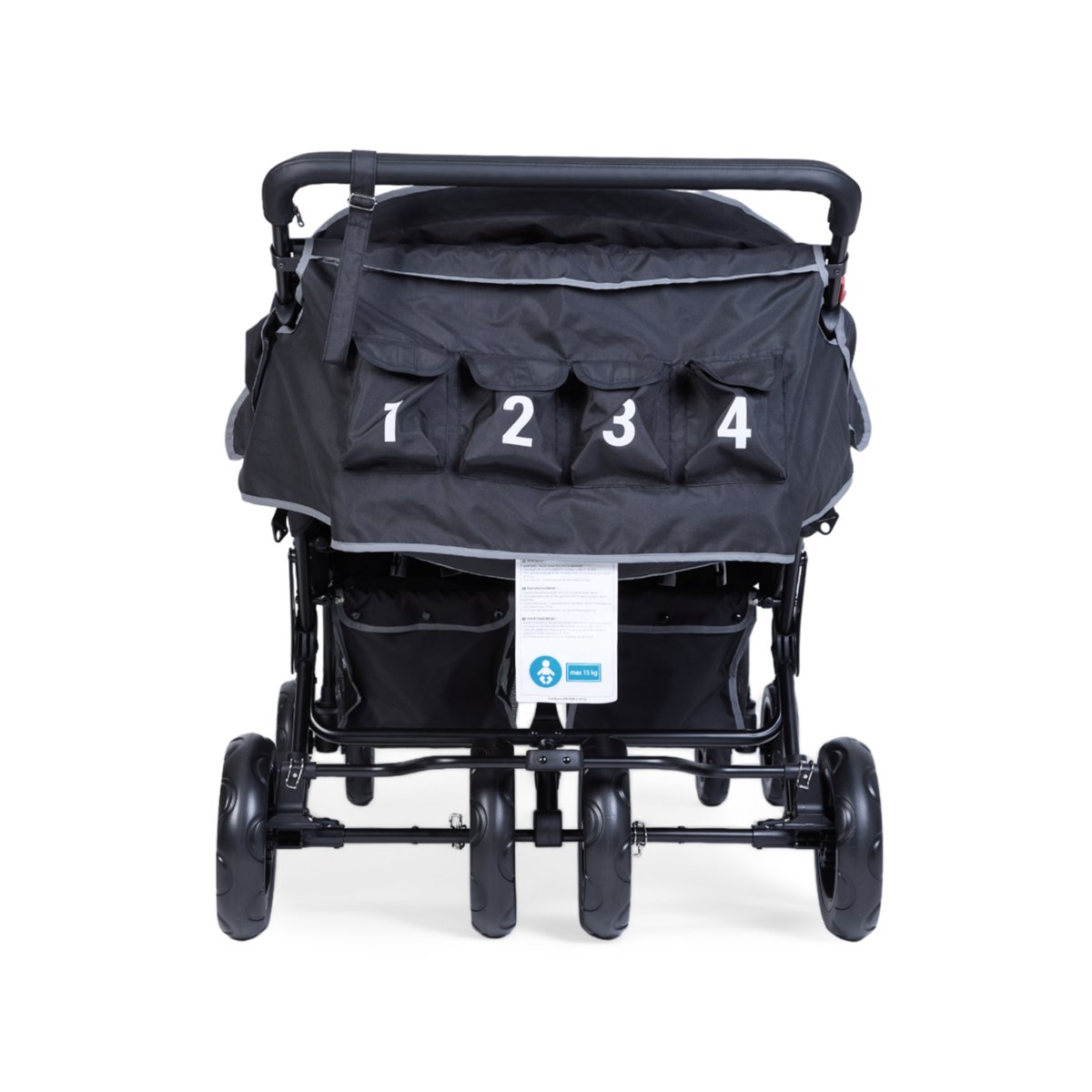 Quadruple poussette capacité 4 enfants + housse de pluie + pare-soleil noir, CHILDHOME