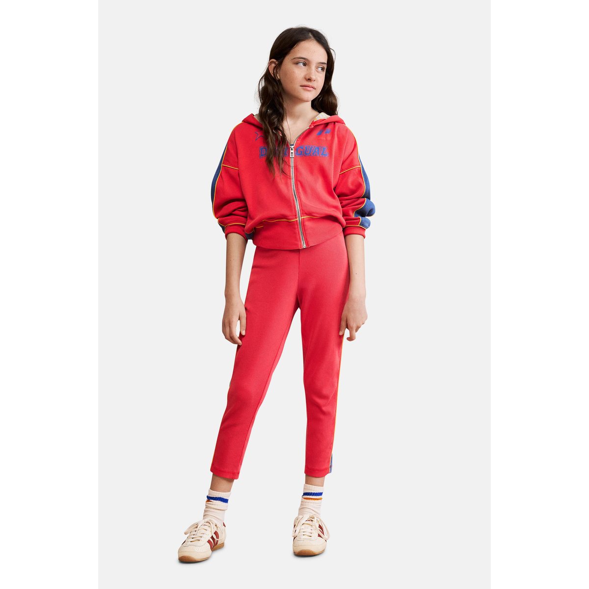 Sweat à capuche zippé rouge, DESIGUAL