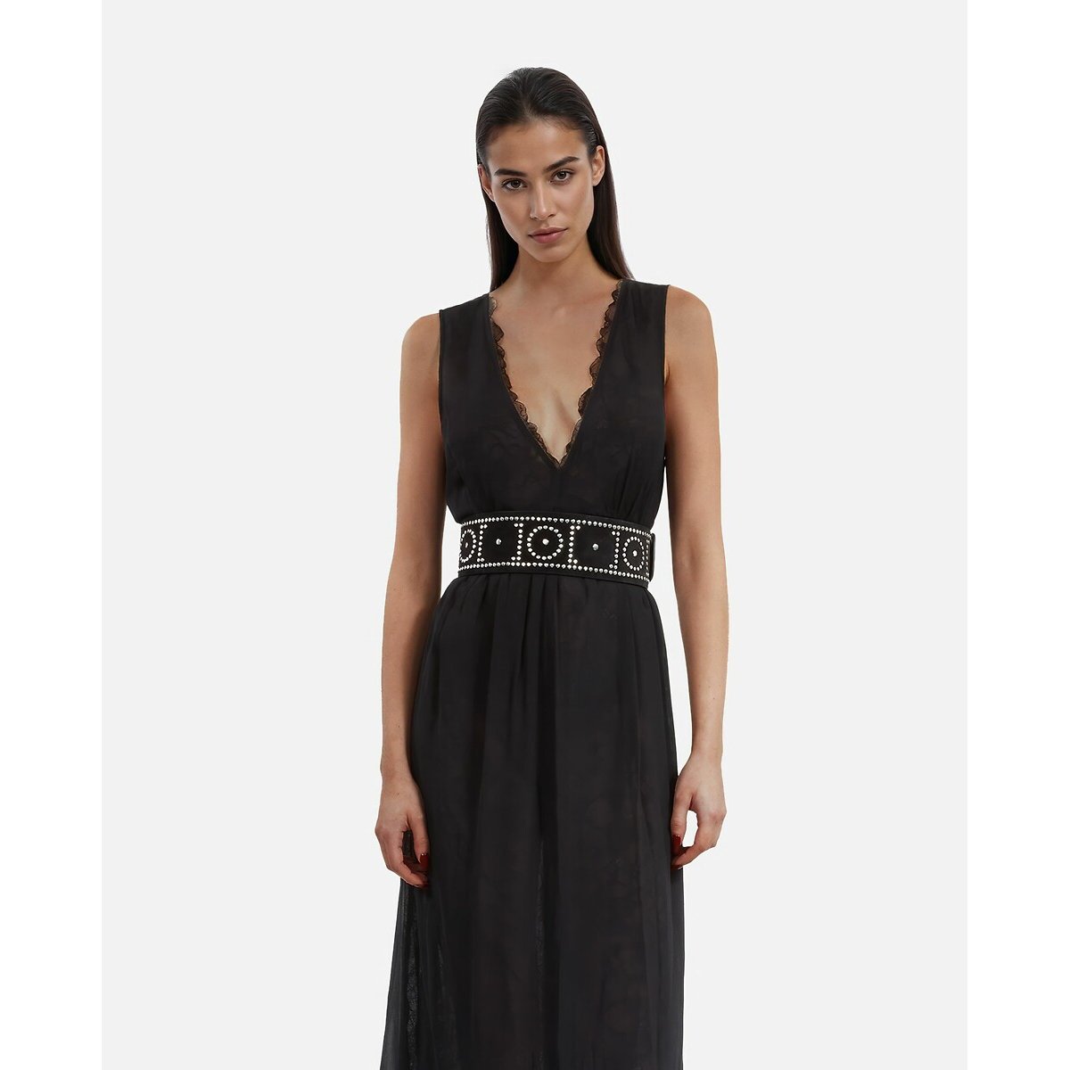 Sleeveless Maxi Dress with Lace black, THE KOOPLES