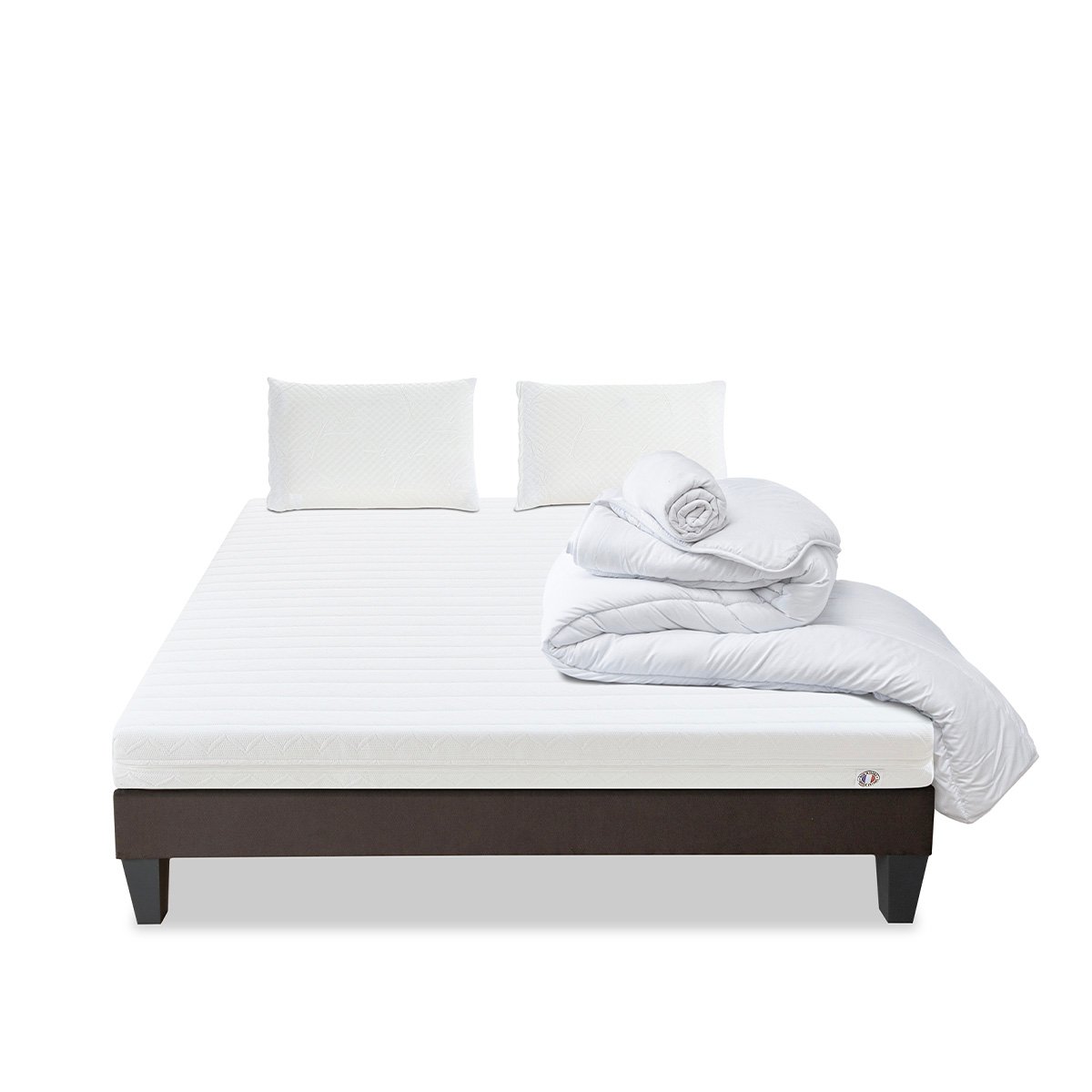 Pack Egio 180x200 cm Matelas Mousse + Sommier Bois + Accessoires blanc, OLYMPE LITERIE