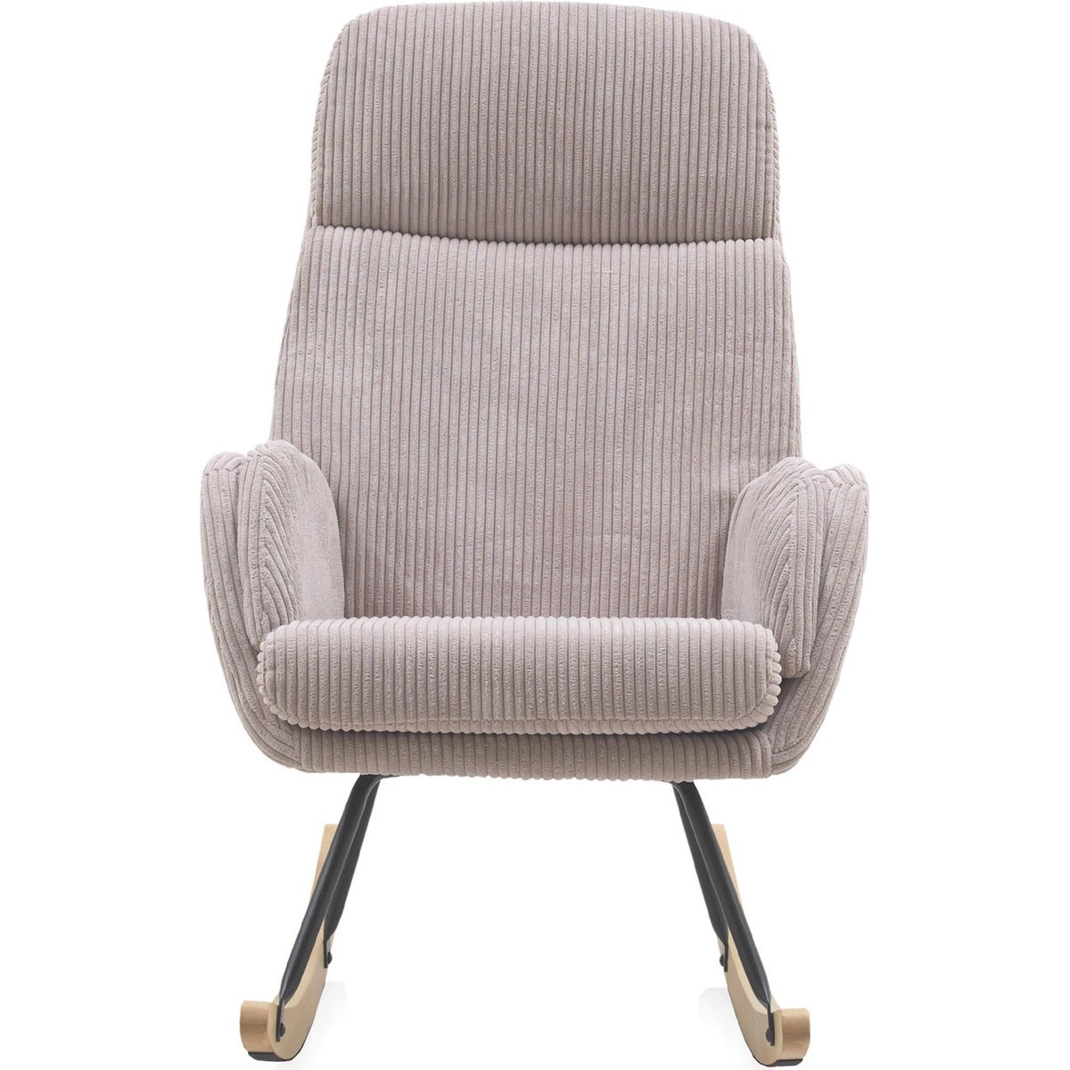 Fauteuil à bascule velours côtelé pieds hêtre lavande rose pâle côtelé, RECOLLECTION