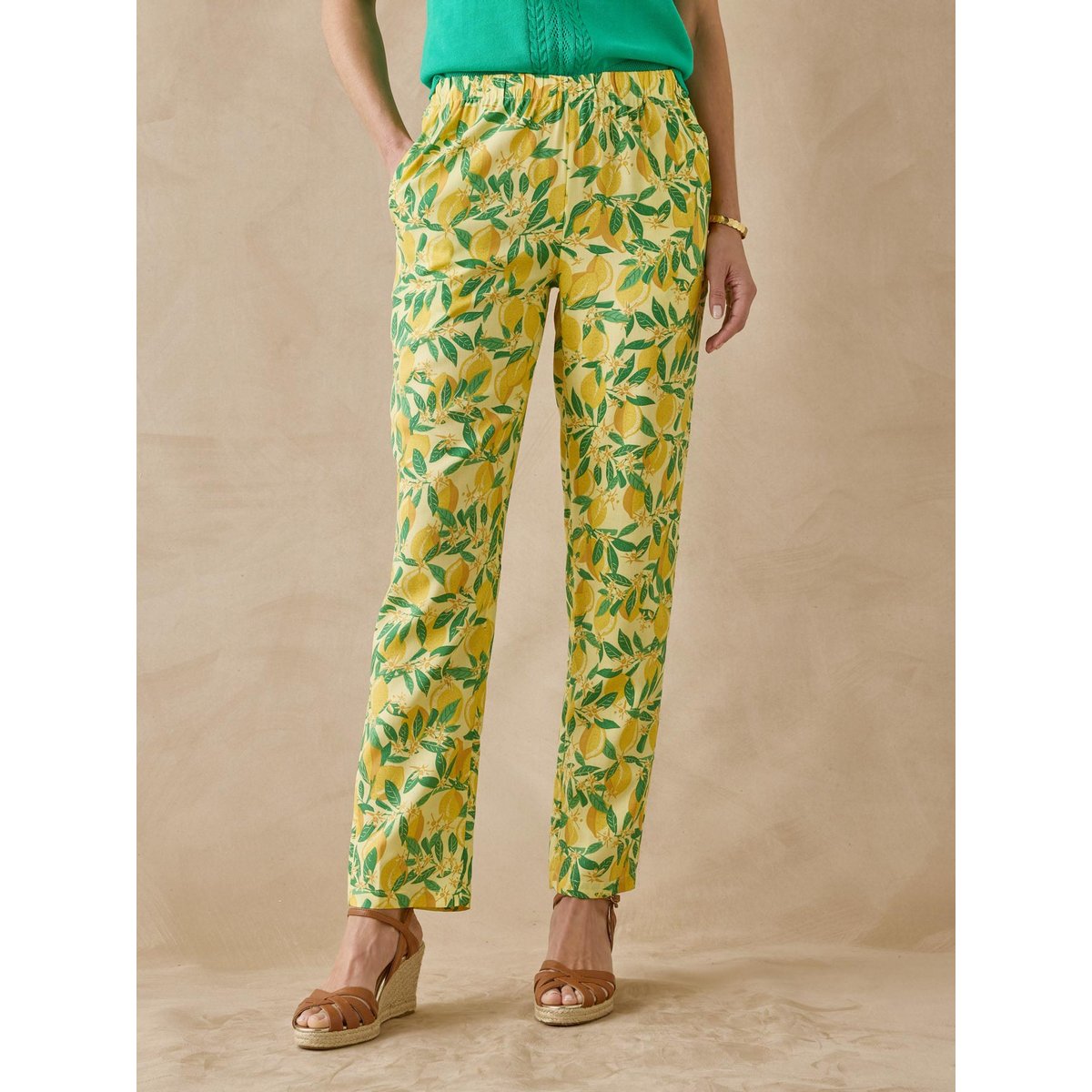 Pantalon fluide taille élastiquée imp. jaune citron, DAXON