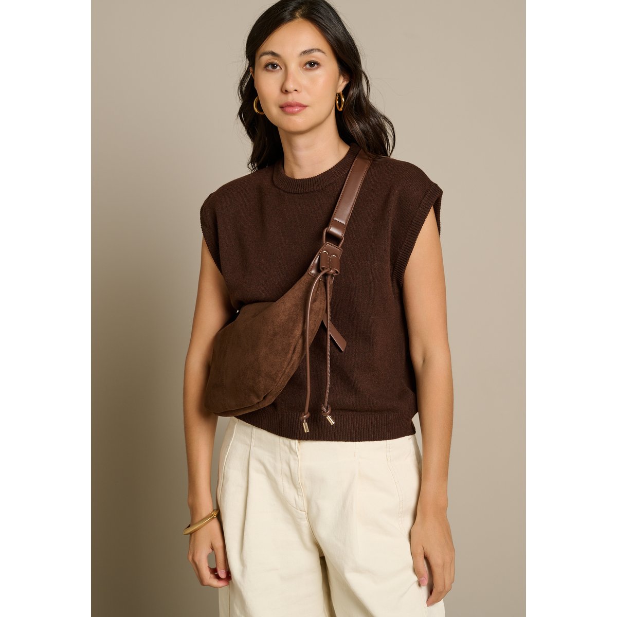 Sac banane effet suédine brown coffee, LOLALIZA