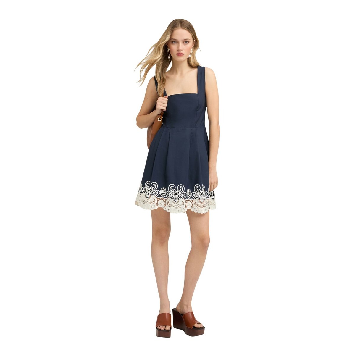 Robe évasée avec broderie anglaise bleu, MOTIVI