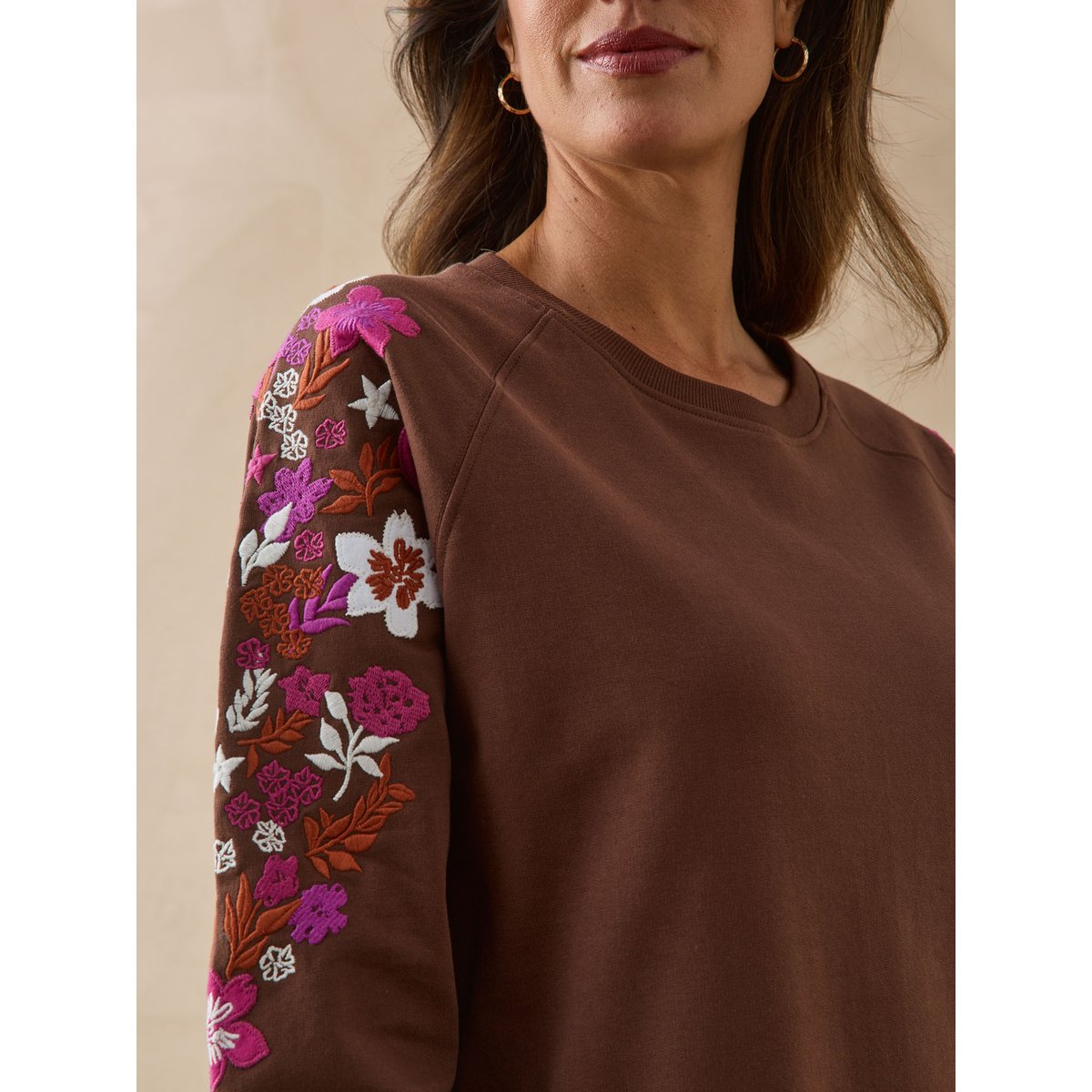Robe ample col rond manches longues chocolat, DAXON