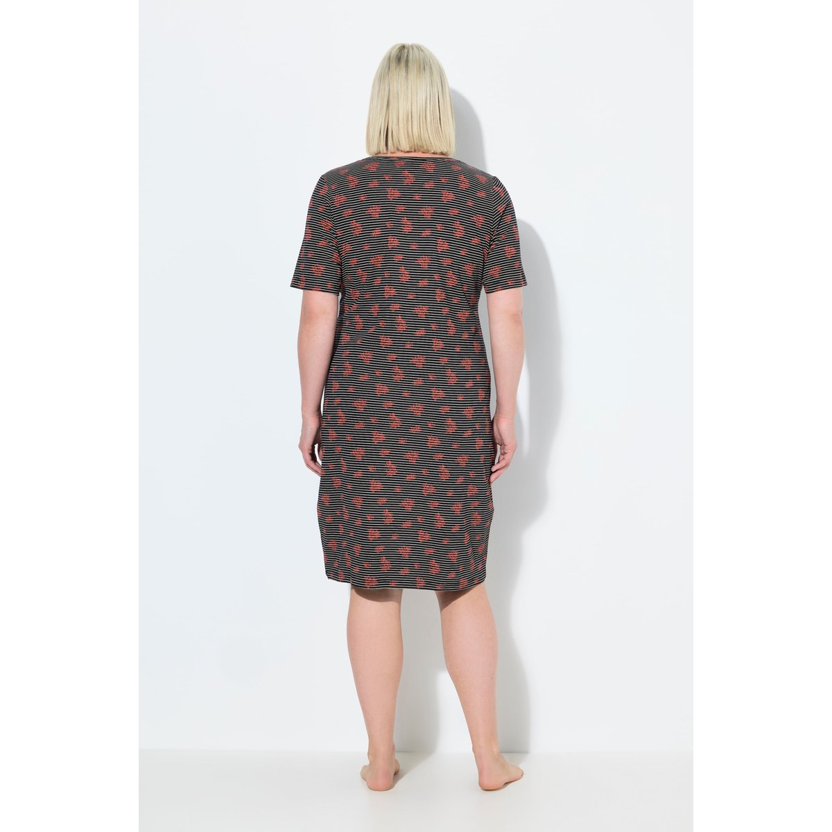 Chemise de nuit à col en V et manches noir, ULLA POPKEN