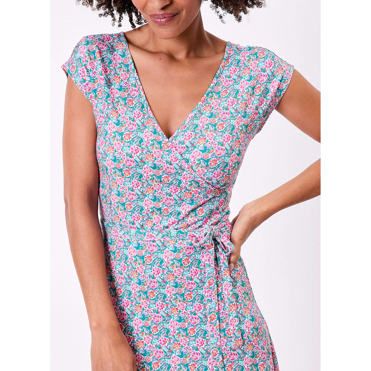 Robe imprimée maille fluide évasée ADELE bleu printania, PRINCESSE NOMADE