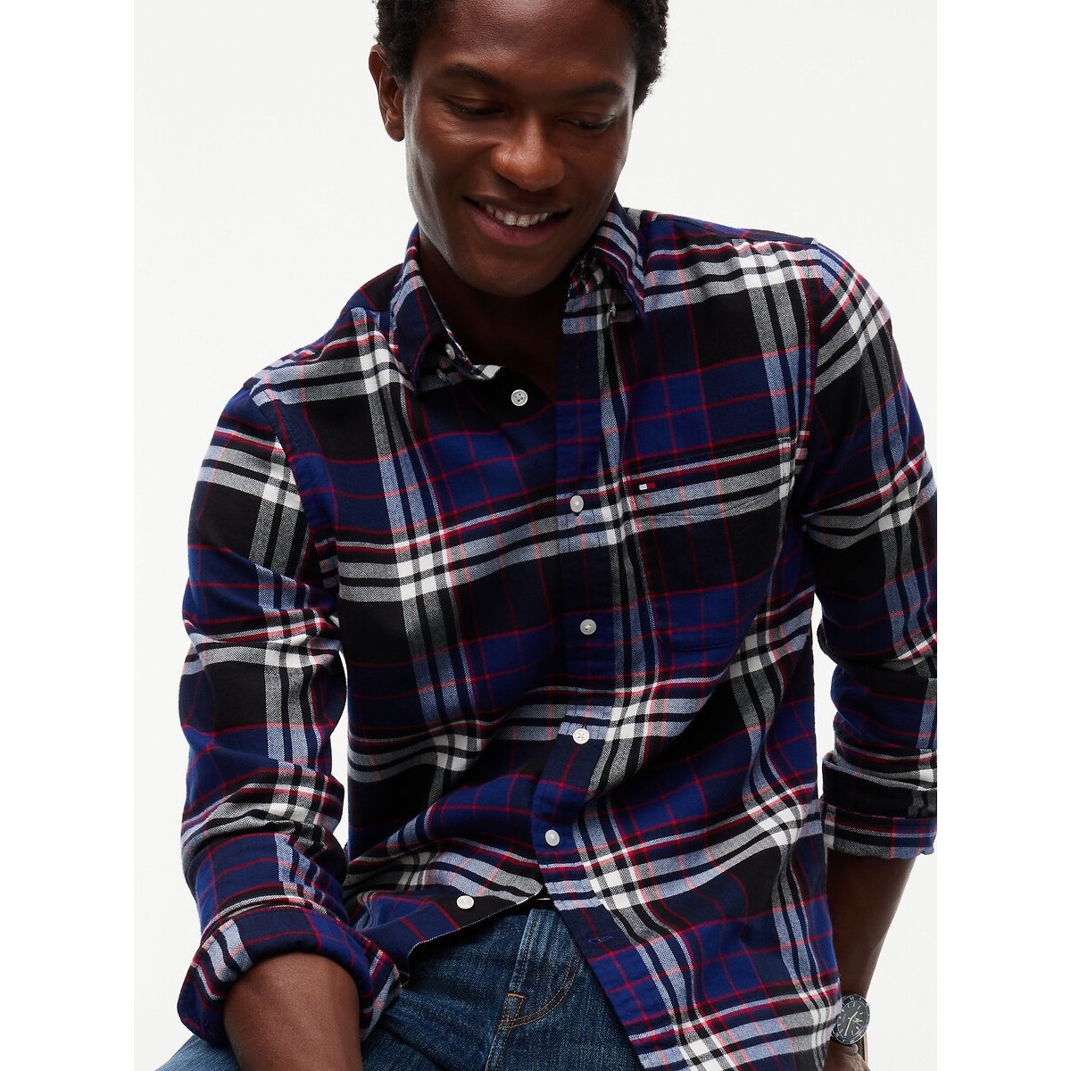 Hemd in flanel geruit marine, TOMMY HILFIGER