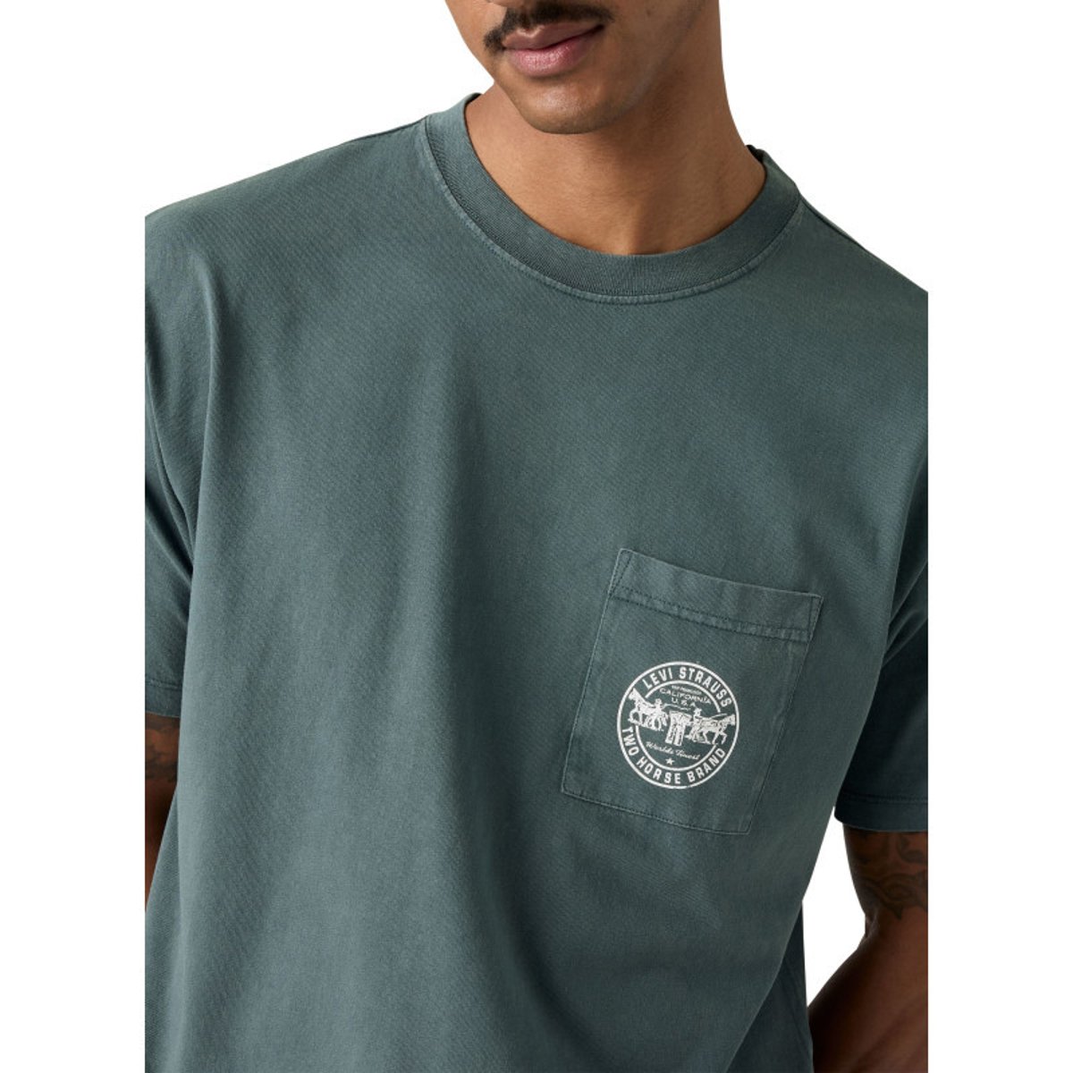 T-shirt en coton ardoise à coupe droite pourvu d'un col rond gris foncé, LEVI'S