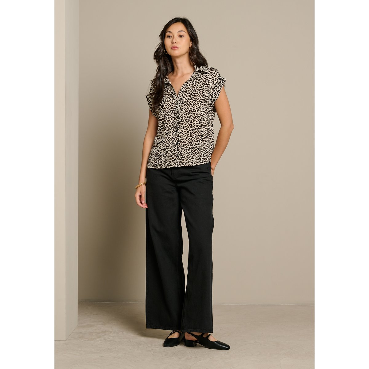 Blouse imprimé léopard noir, LOLALIZA