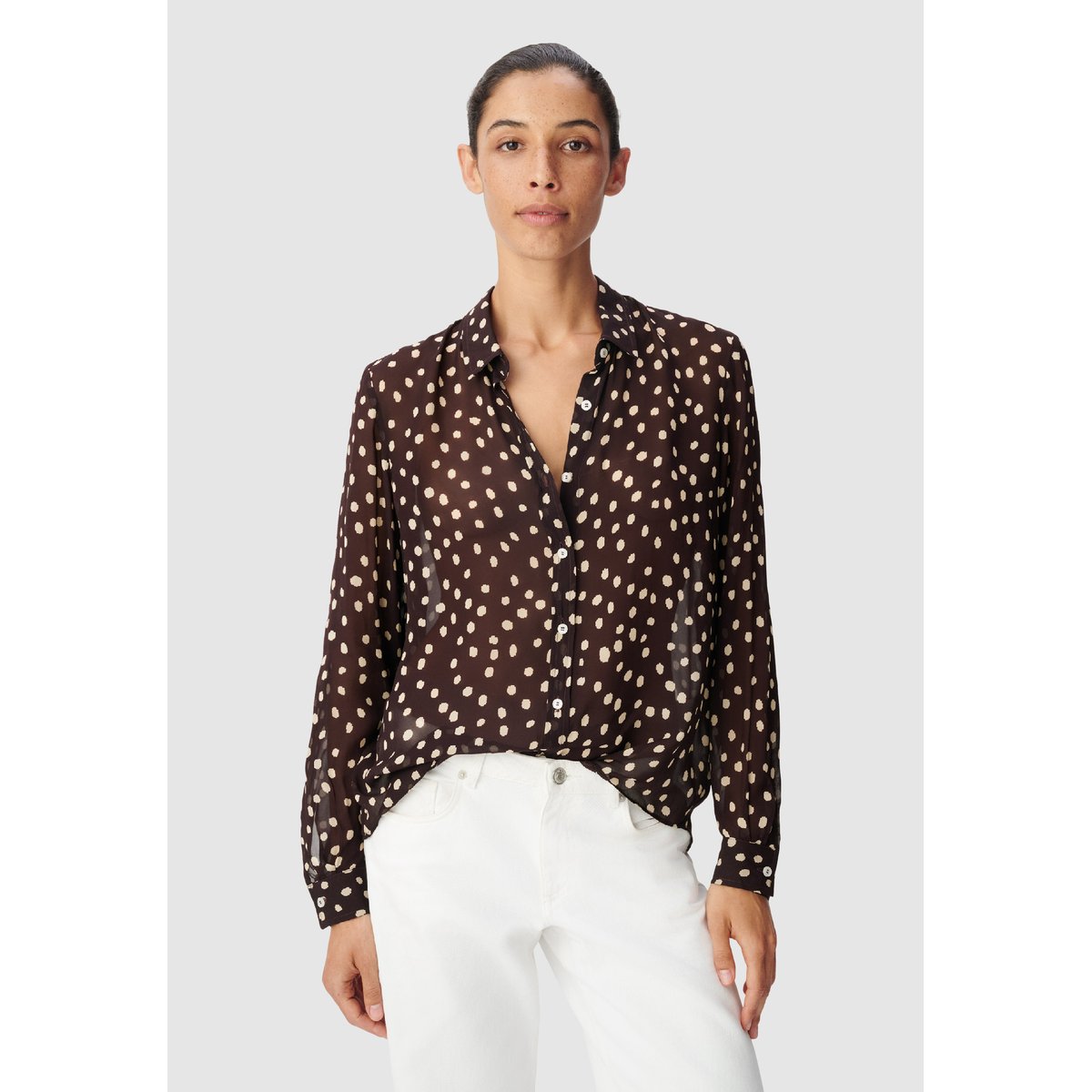 Chemise voile imprimé pois bleu nuit, IKKS