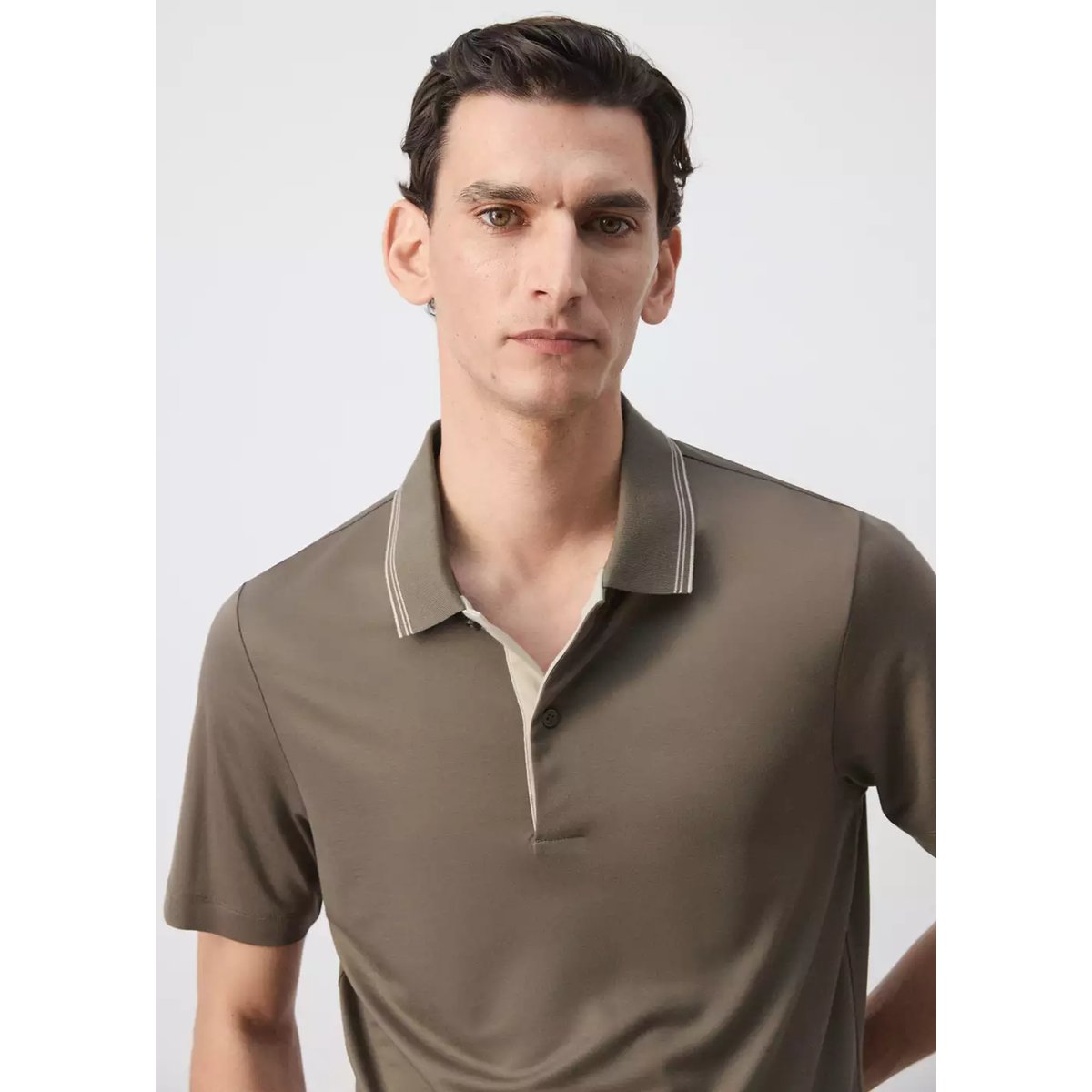 Polo slim fit détail col marron moyen, MANGO MAN