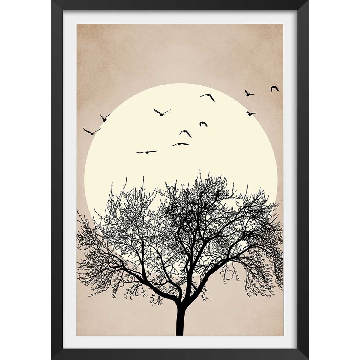 Affiche dessin ""Arbre scintillant"" affiche + cadre en bois - noir, HEXOA