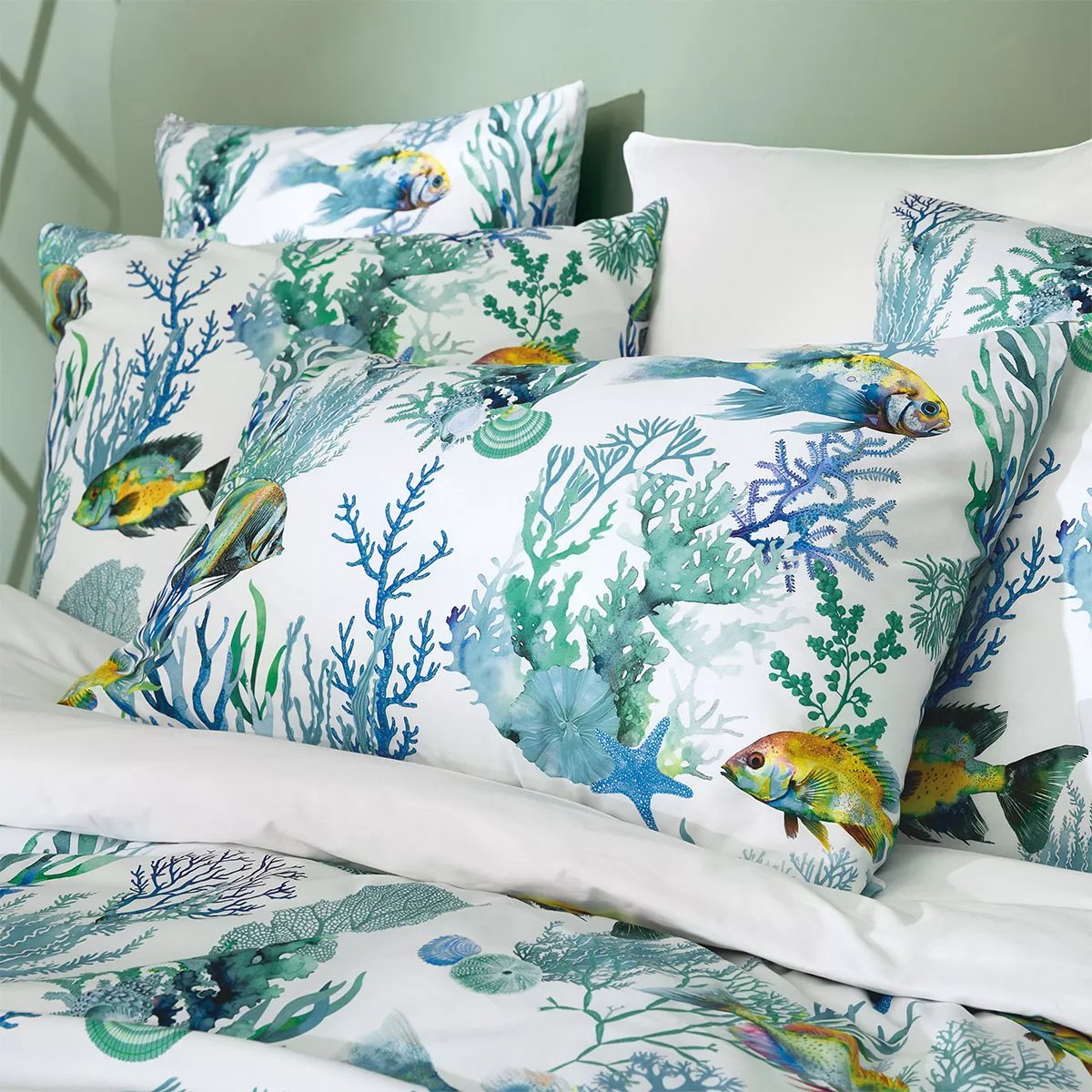 Lot de 2 taies percale de coton NAIA blanc, GARNIER THIEBAUT