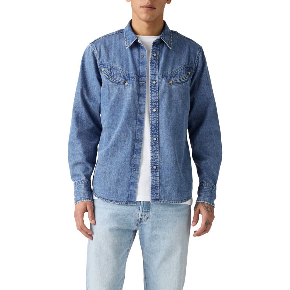Chemise en coton bleue unie coupe regular pourvue d'un col à rabats bleue, LEVI'S