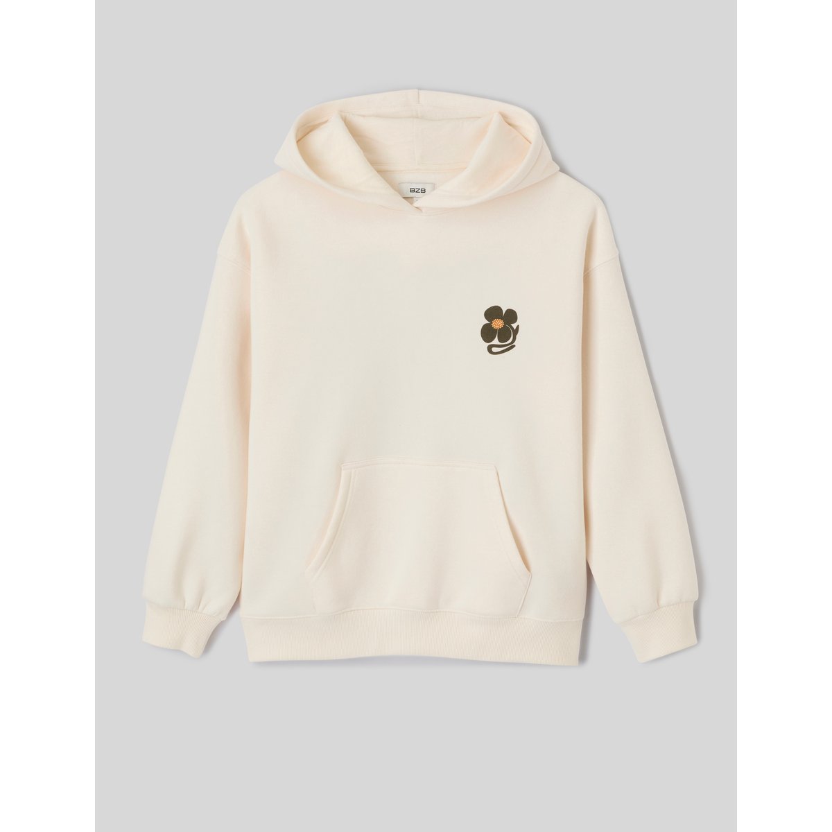 Sweat à capuche imprimé devant / dos ecru, BZB