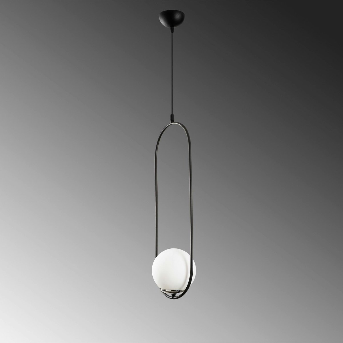 Suspension design métal noir ovale avec globe blanc AVANOS noir, PIER IMPORT