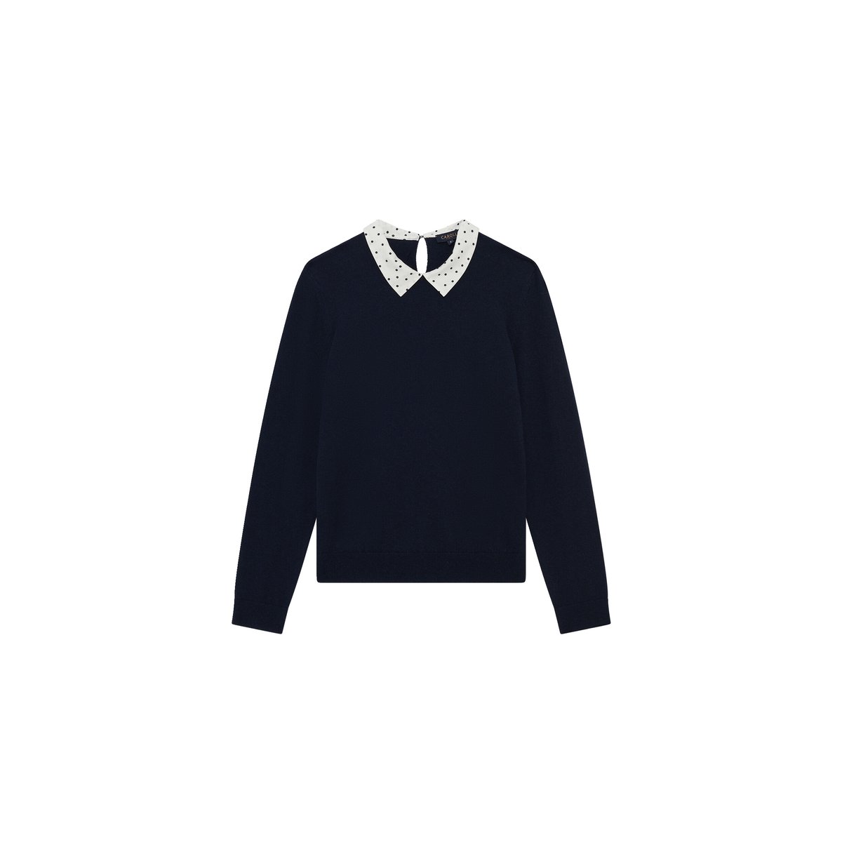Pull droit col chemise cachemire MPAMELA bleu marine, CAROLL