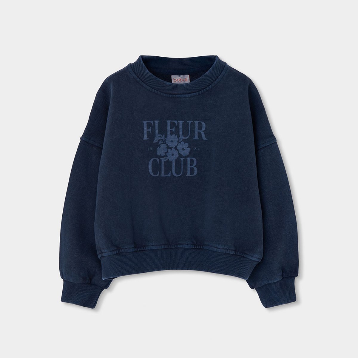 Sweat-shirt fille molleton imprimé fleurs bleu, BOBOLI
