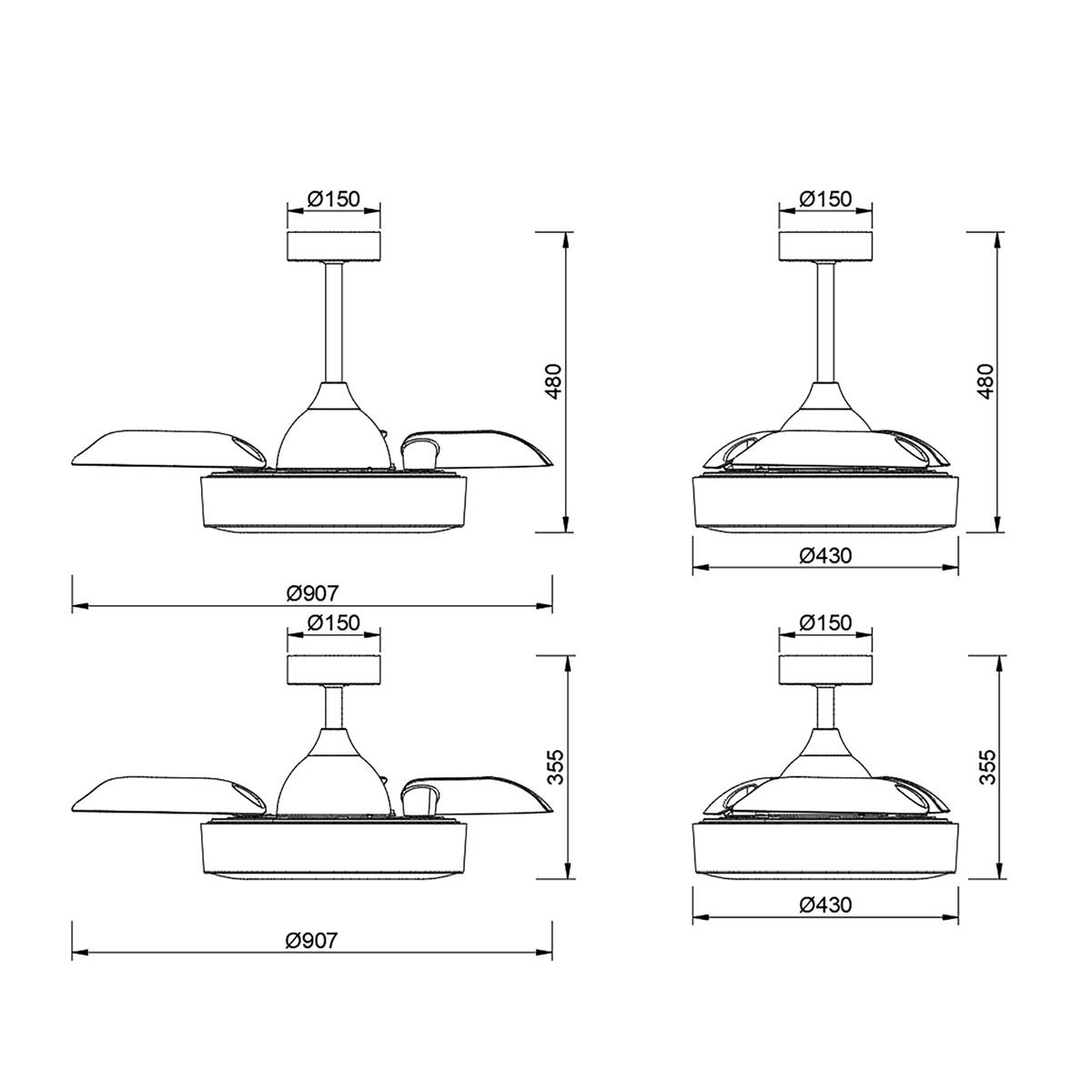 Plafonnier Ventilateur Coin Fan led 45W noir, MANTRA