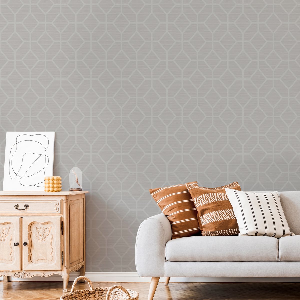 Papier peint Quadrillage géométrique Asscher perle, BOUTIQUE