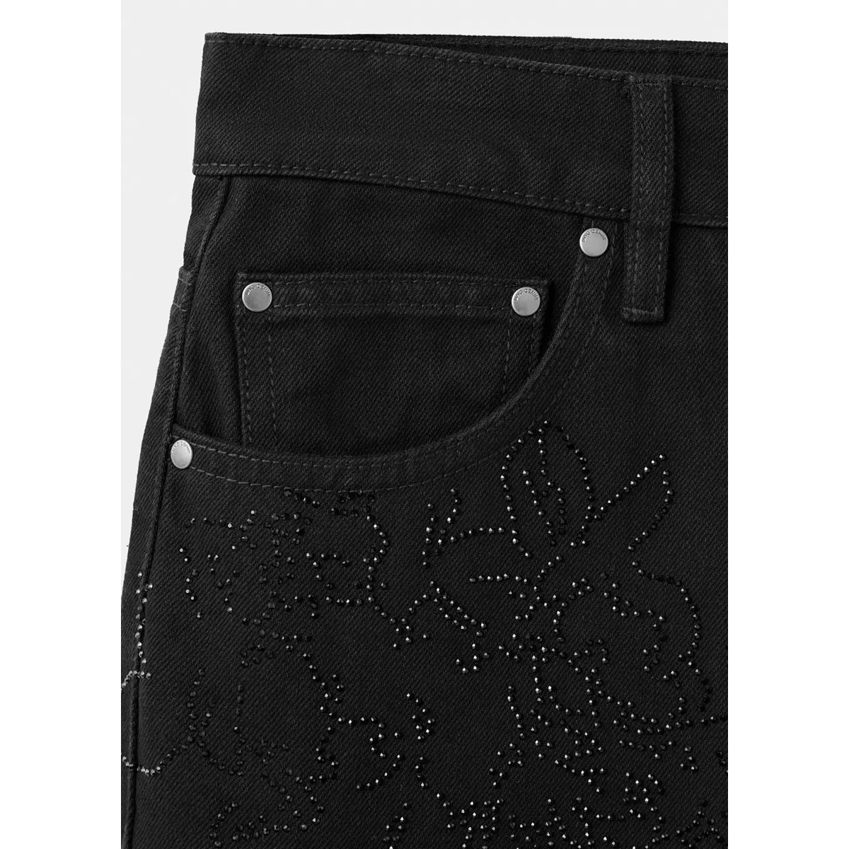Jean droit détail cristaux black denim, MANGO