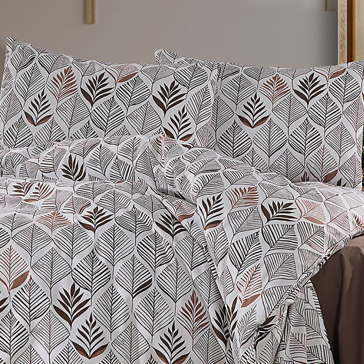 Paure de couette et tai(e) coton imprimé, lignora beige, C DESIGN HOME TEXTILE