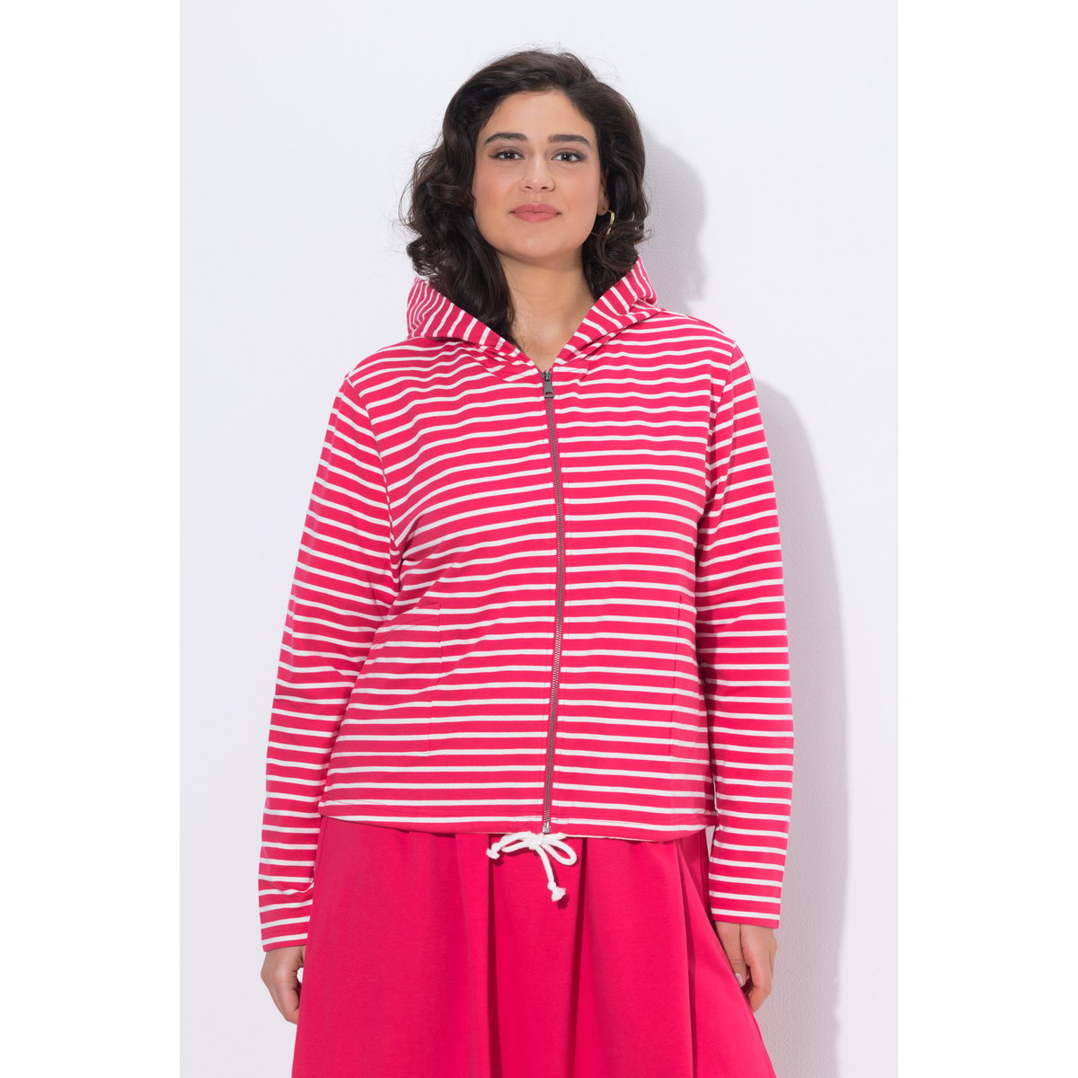 Veste en molleton rayé rouge azalée, ULLA POPKEN