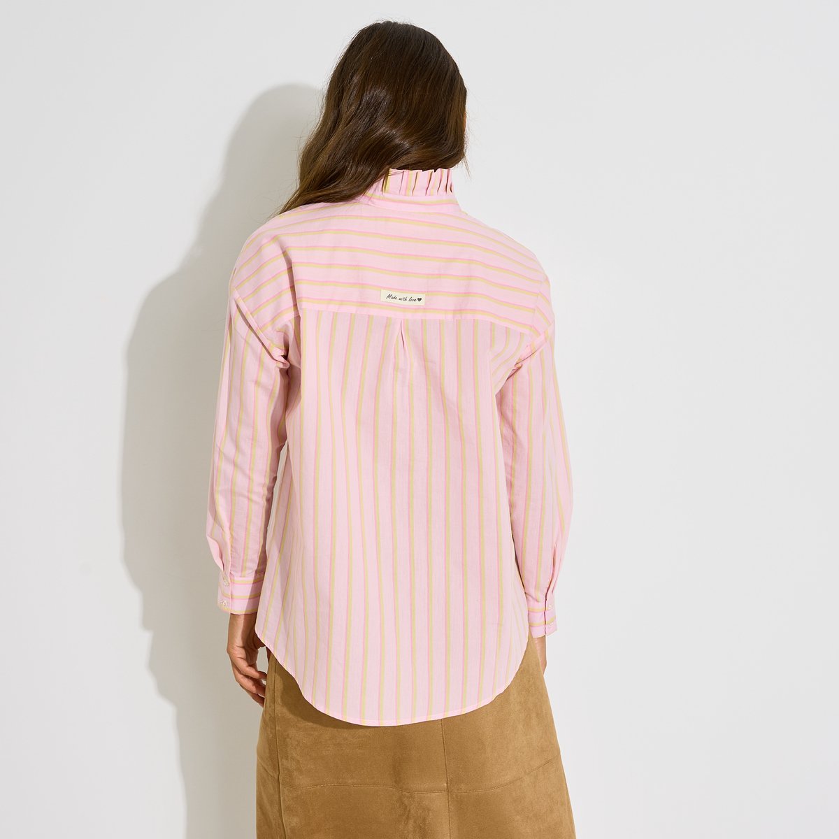 Chemise rayée col volanté rose pink, GRAIN DE MALICE