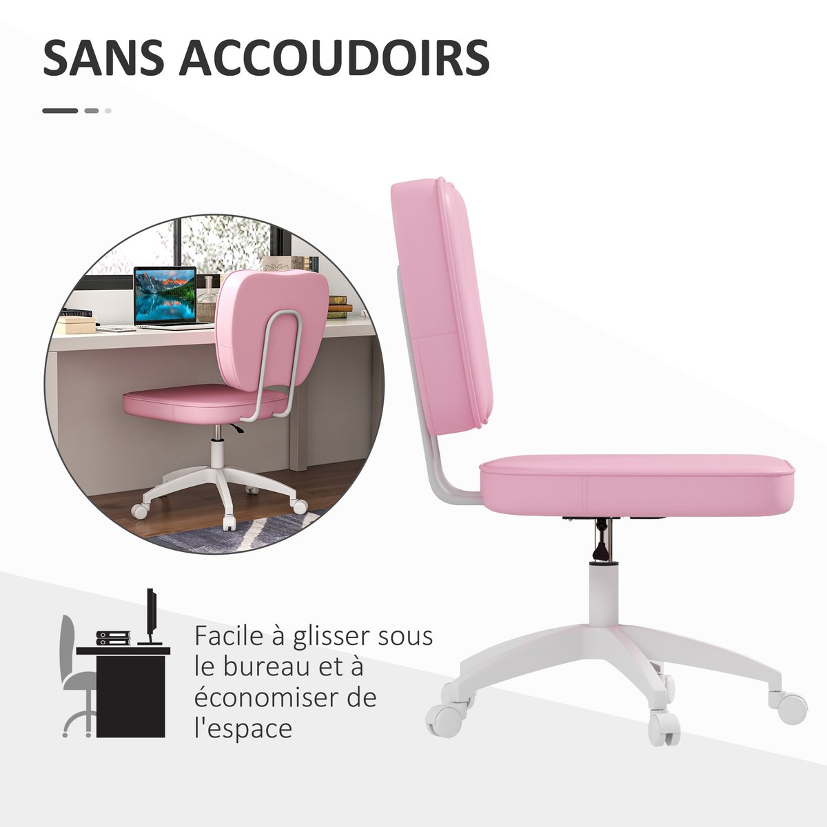 Chaise de bureau Polyuréthane Rose rose, HOMCOM