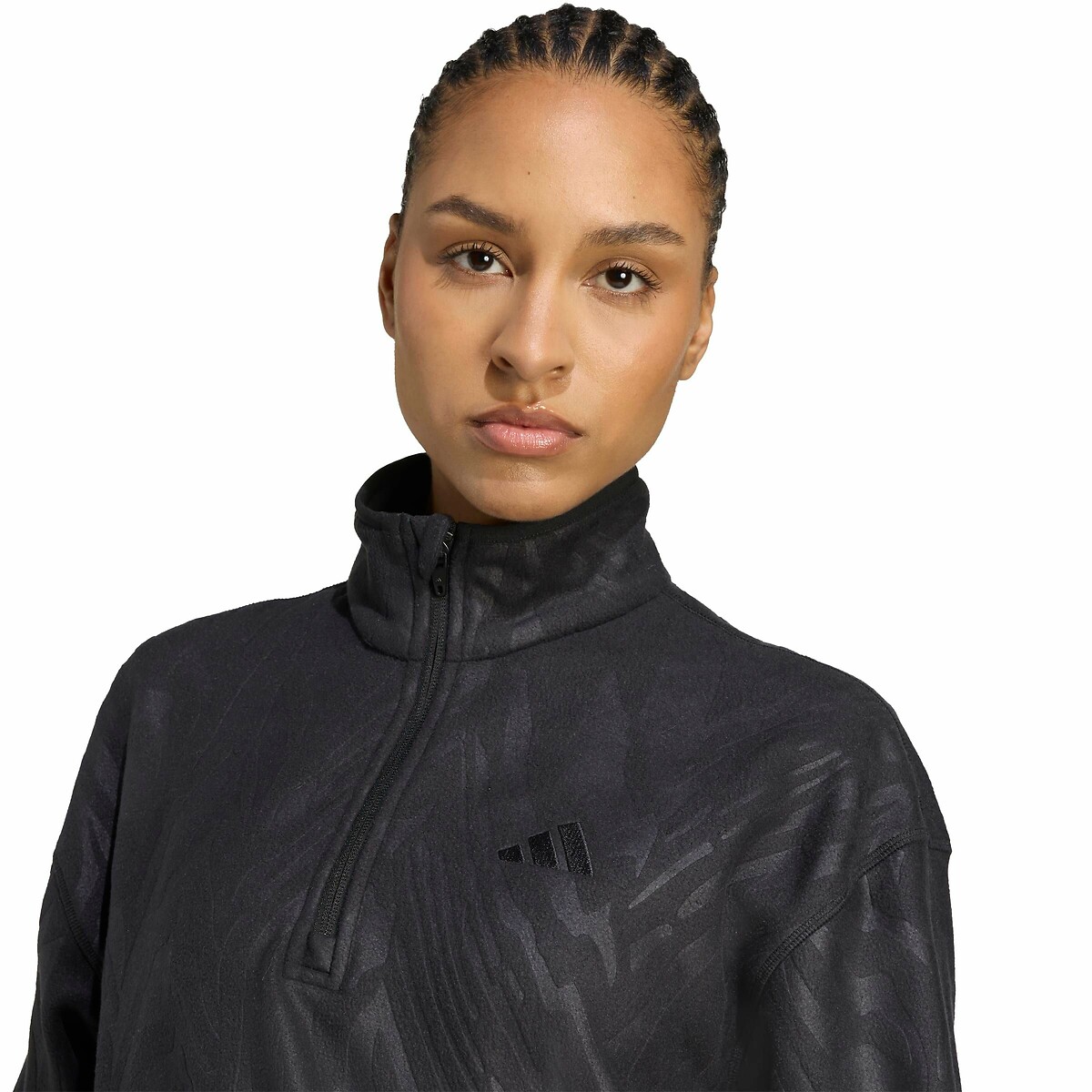 Polaire demi-zip imprimé animalier noir, adidas Performance