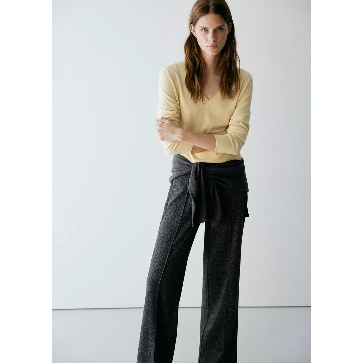 Pantalon droit à carreaux noir, MANGO
