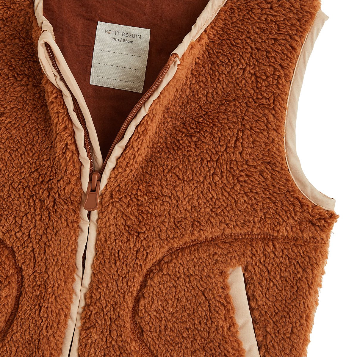 Veste sans manches enfant en sherpa Moka marron, PETIT BEGUIN