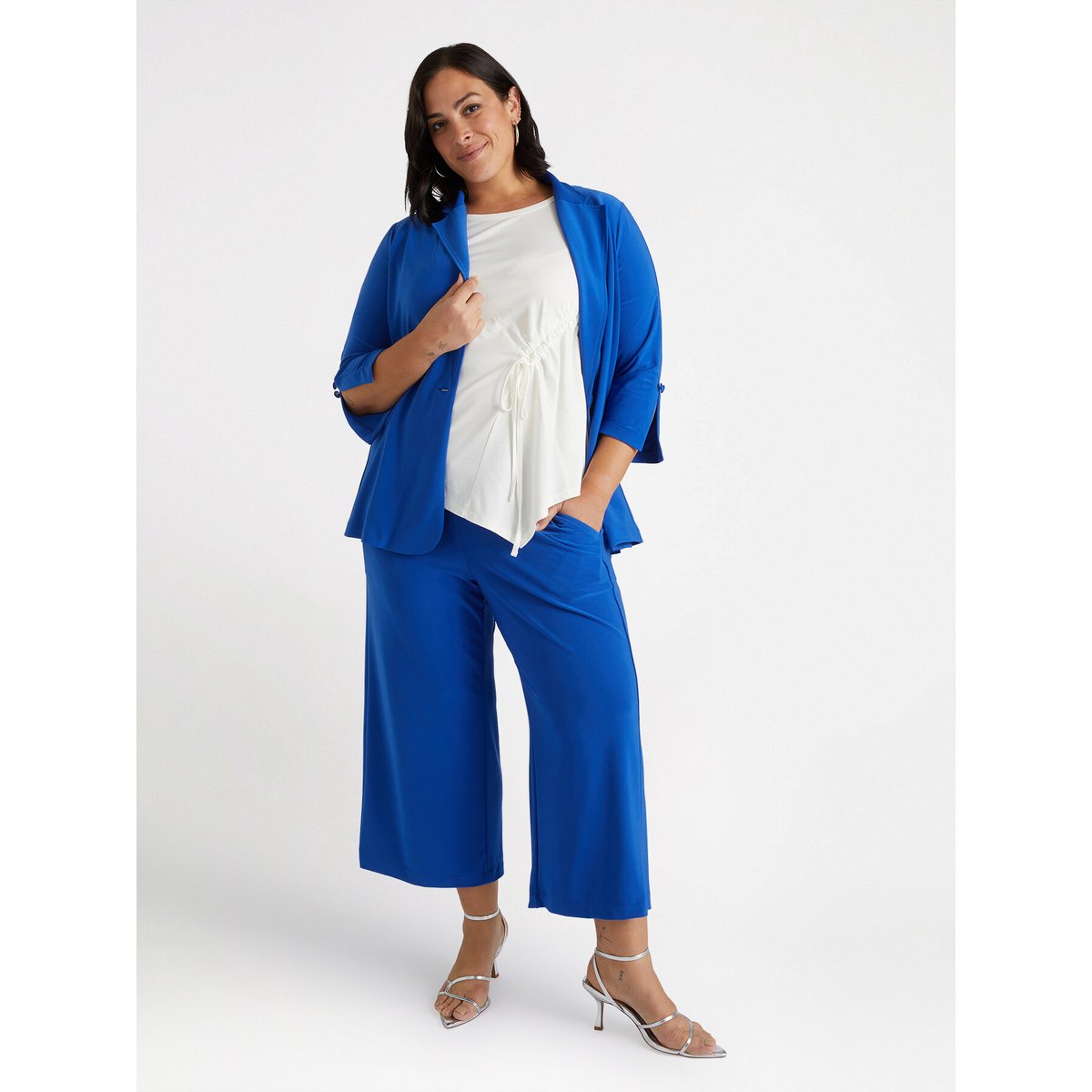 Pantalón ancho cropped de punto bleuet, FIORELLA RUBINO